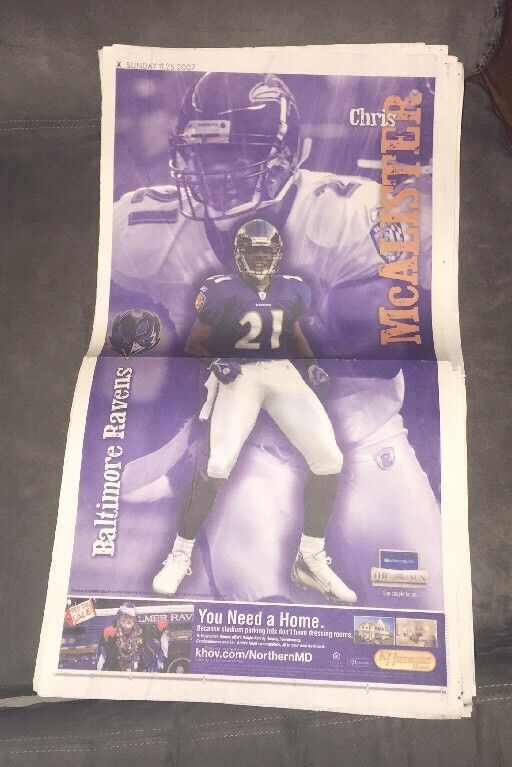 Chris Mcalister - Baltimore Ravens Commemorative Poster In Baltimore Sun - 2007