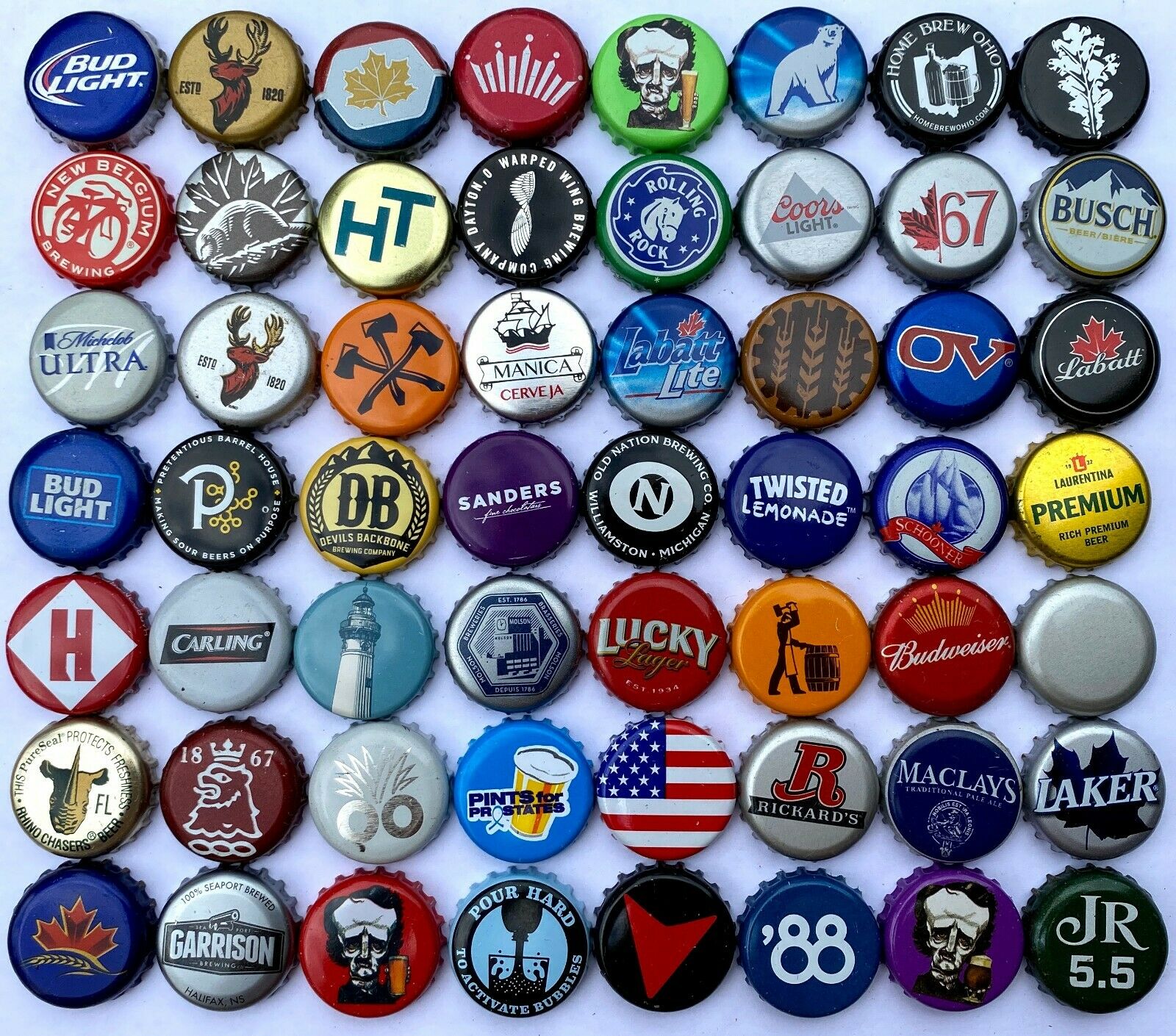 50 >>>unique, Different<<< **assorted** Beer Bottle Caps. No Duplicates!!