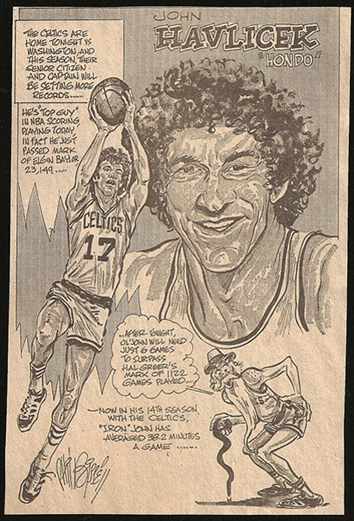 John Havlicek Basketball Sports Cartoon Newspaper Clipping Sketch