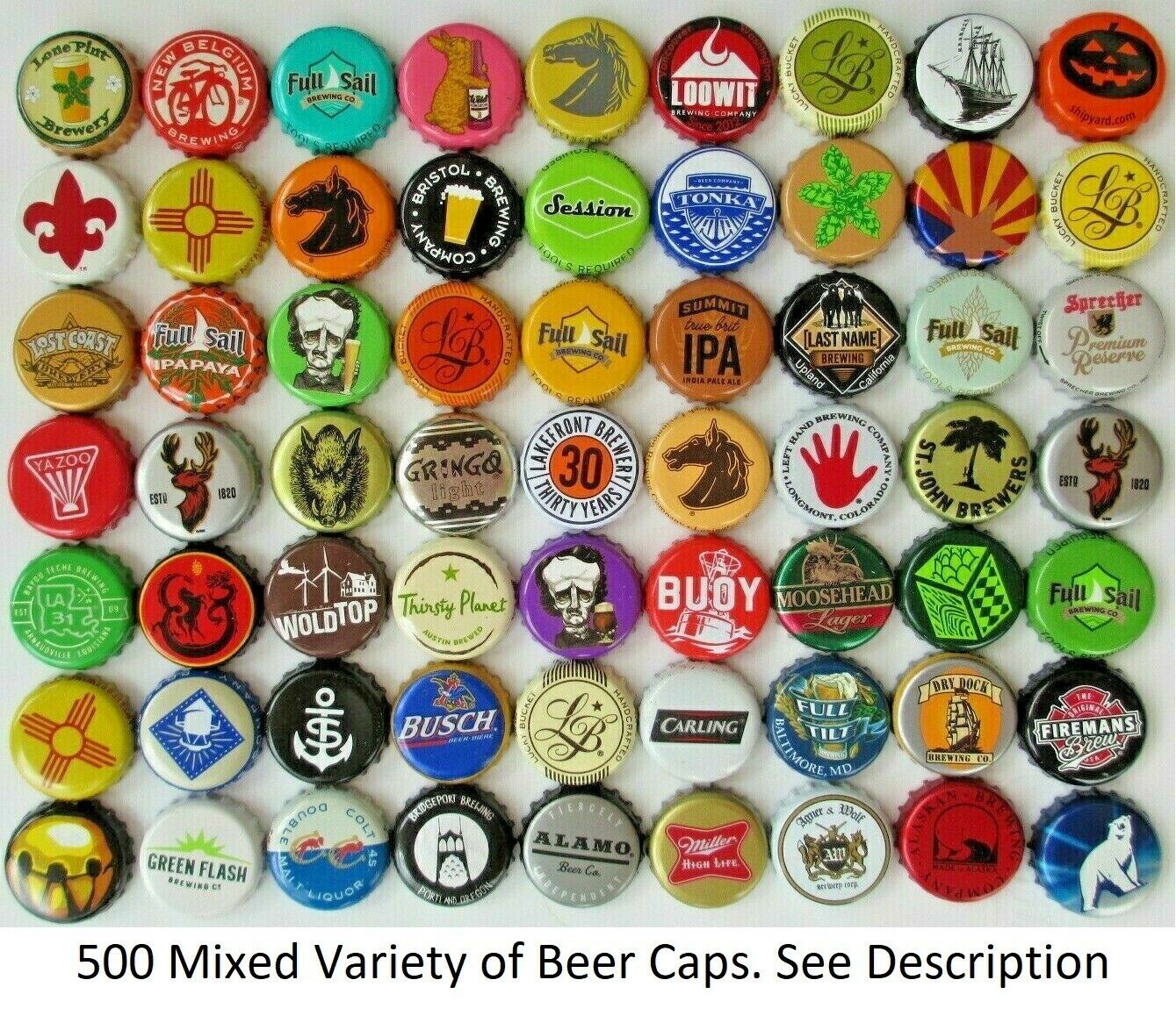Lot Of 500+ Used Beer Bottle Caps Mixed Variety-- No Dents--