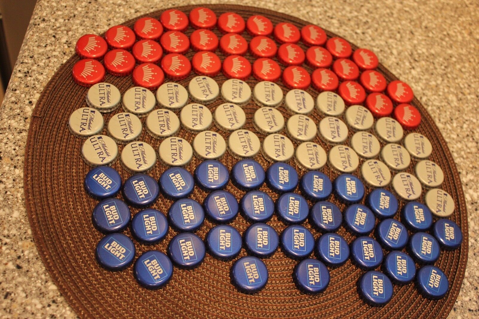 100 Red White Blue Beer Bottle Caps No Dents Flag Craft Free Fast Shipping!