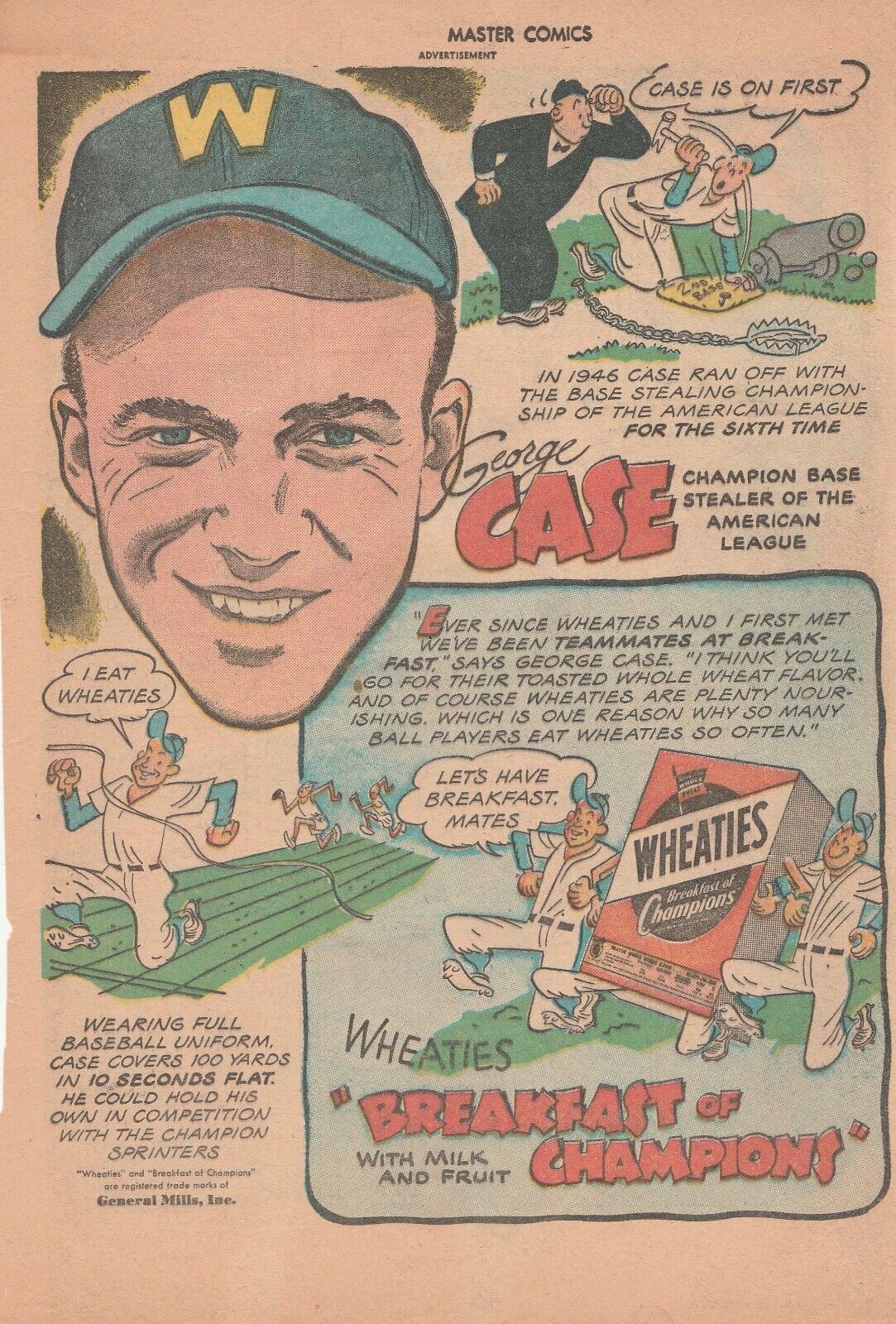 1947 Wheaties Advertisement Featuring George Case Of The Washington Senators